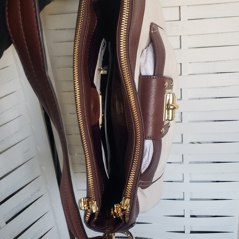 B. Makowsky Brown and Cream Shoulder Bag - Picture 8 of 8